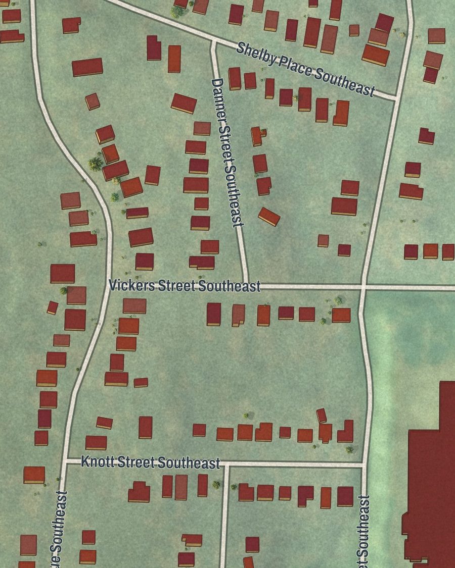 Close-up of Woodland Hills streets on the map