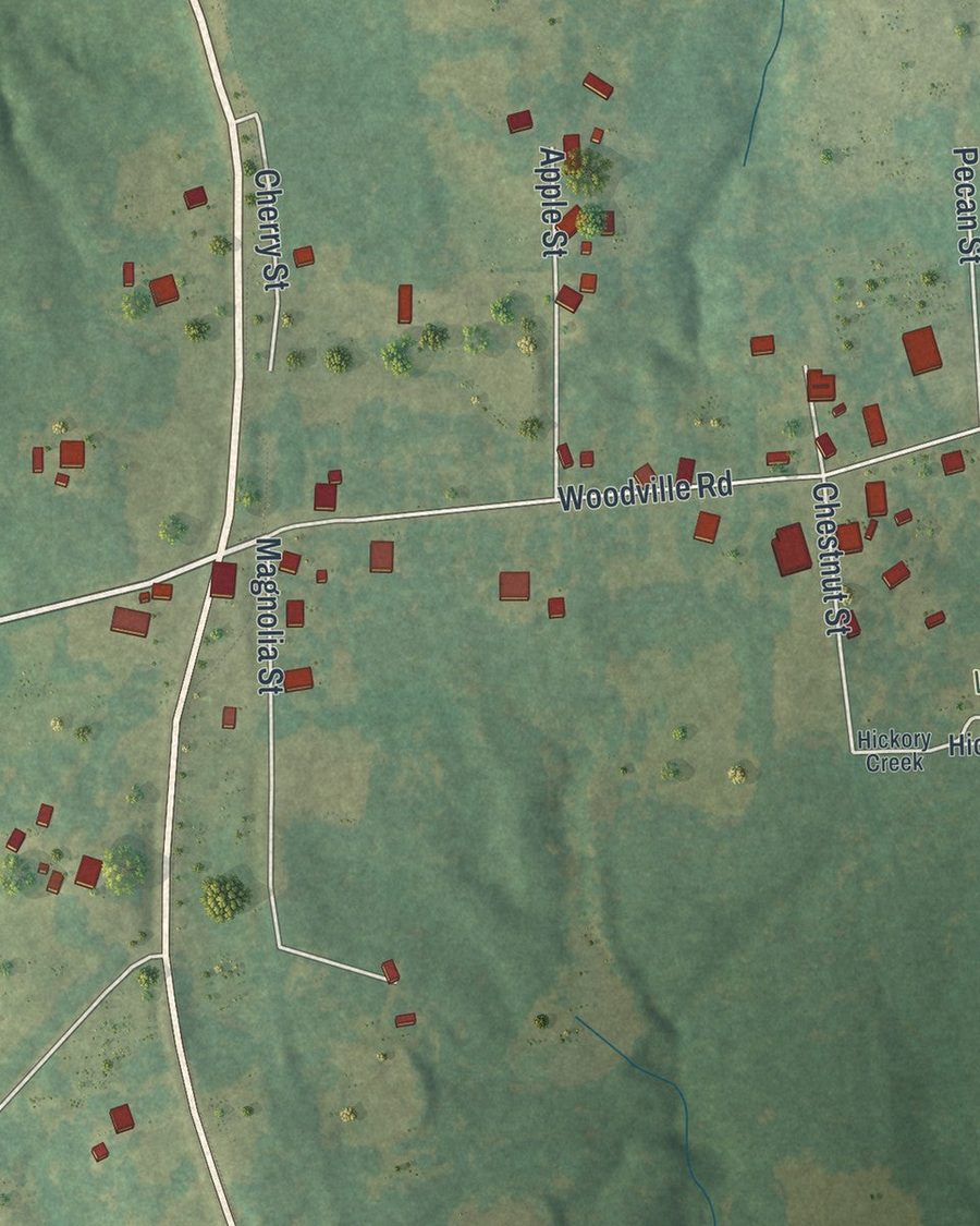 Close-up of Woodville streets on the map
