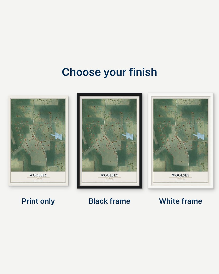 The Woolsey, Georgia map as a print only, in a black frame and in a white frame