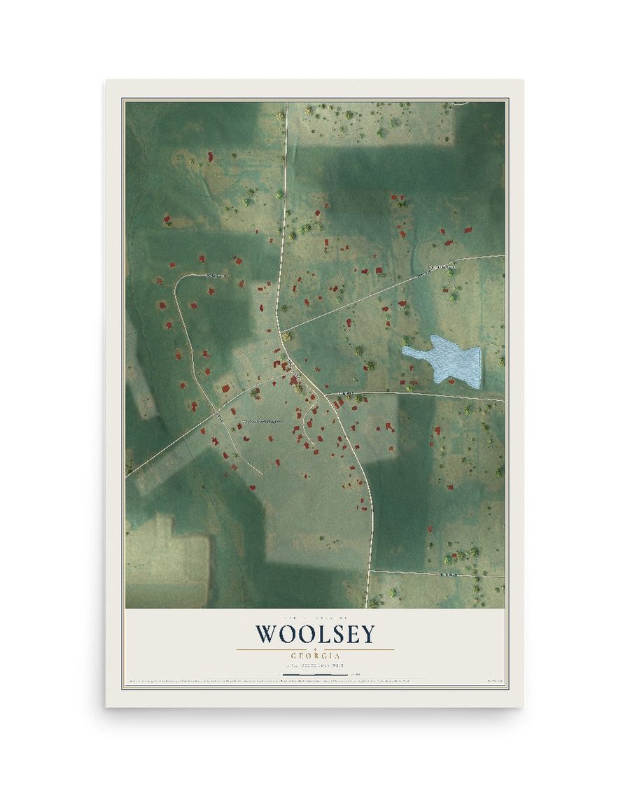 Woolsey, Georgia map print, 12 x 18 in, print only
