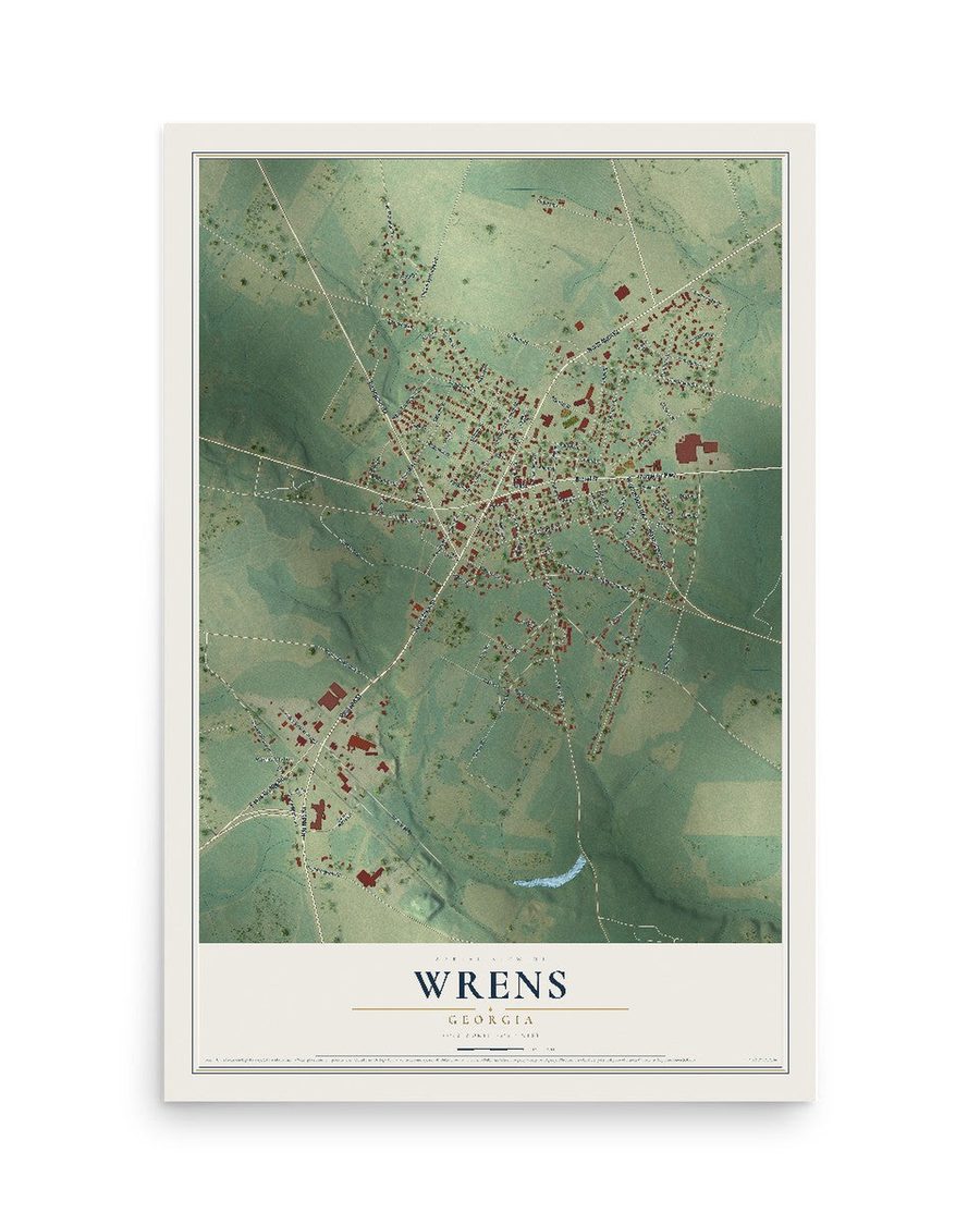 Wrens, Georgia map print, 12 x 18 in, print only