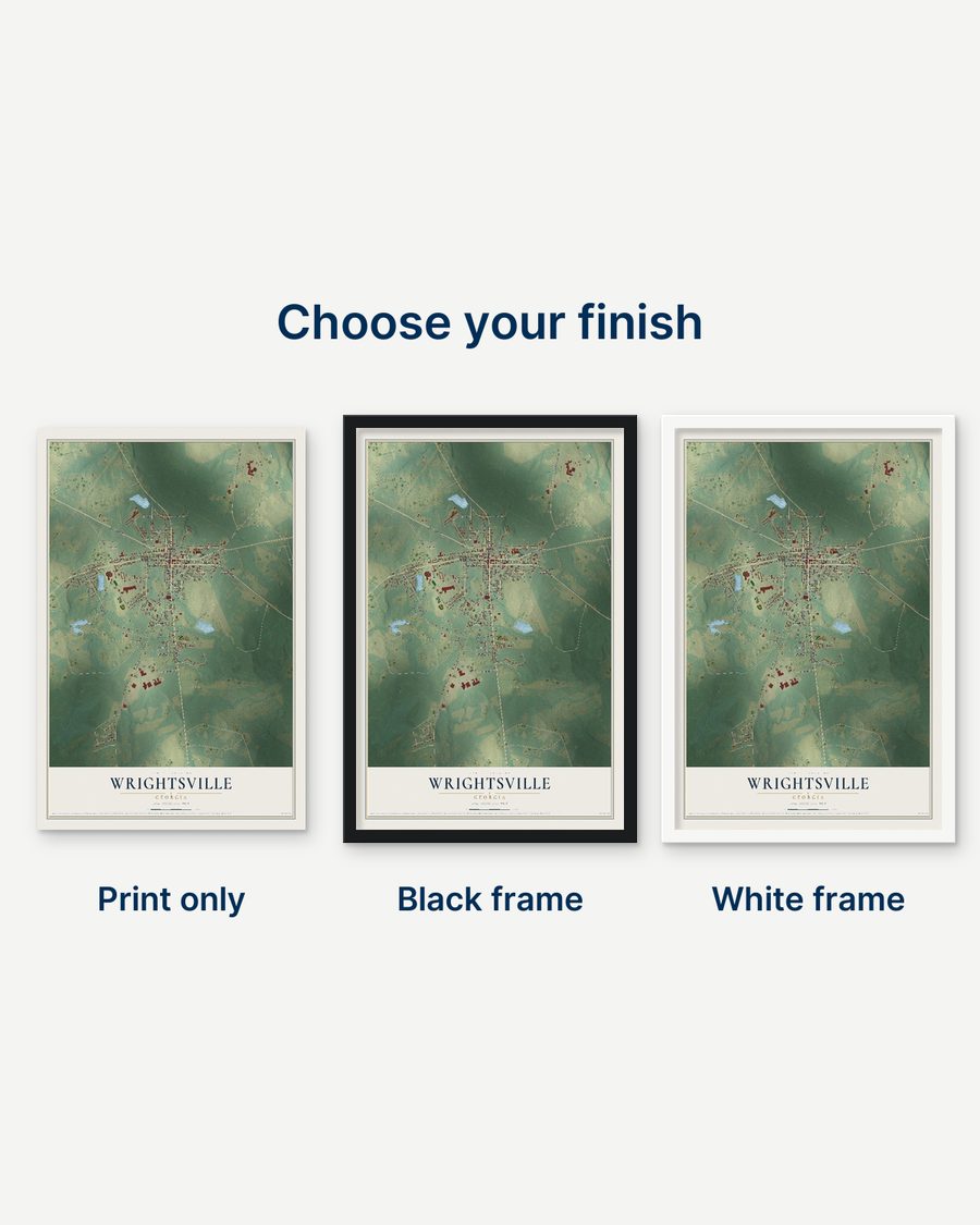 The Wrightsville, Georgia map as a print only, in a black frame and in a white frame