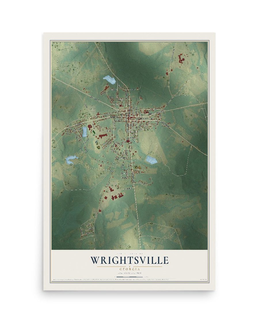 Wrightsville, Georgia map print, 12 x 18 in, print only