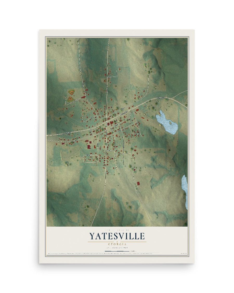 Yatesville, Georgia map print, 12 x 18 in, print only