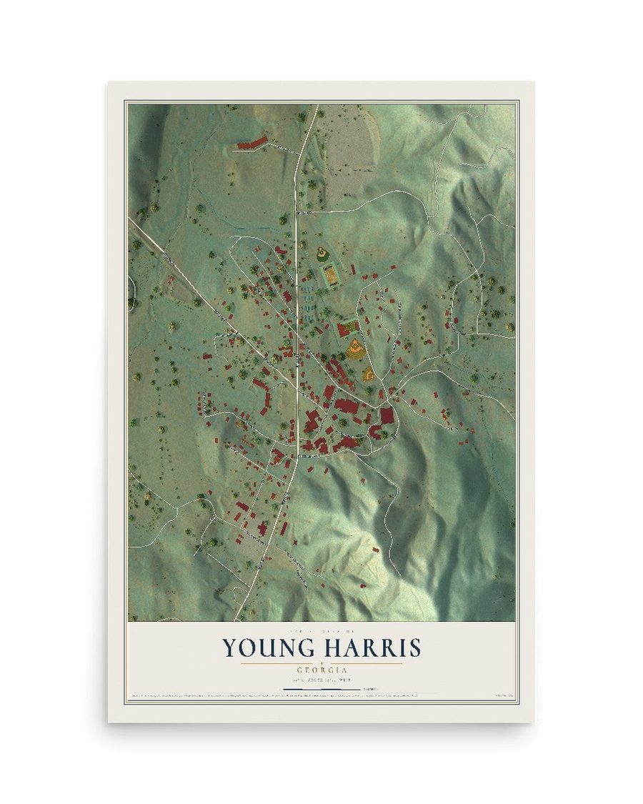 Young Harris, Georgia map print, 12 x 18 in, print only