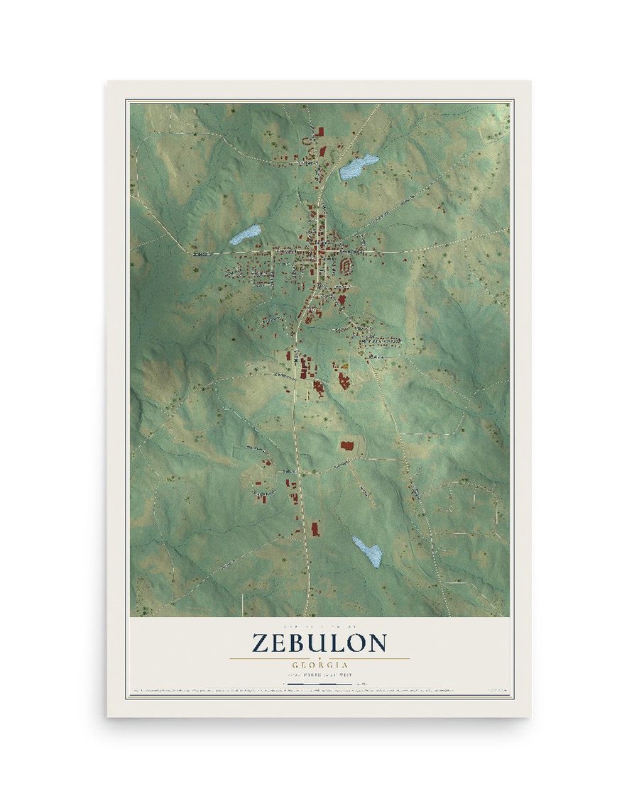 Zebulon, Georgia map print, 12 x 18 in, print only