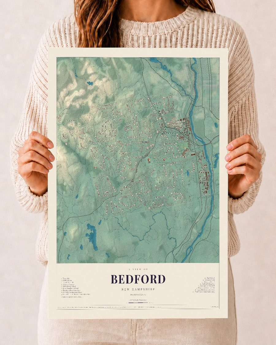 Bedford, New Hampshire map print, 12 x 18 in, print only