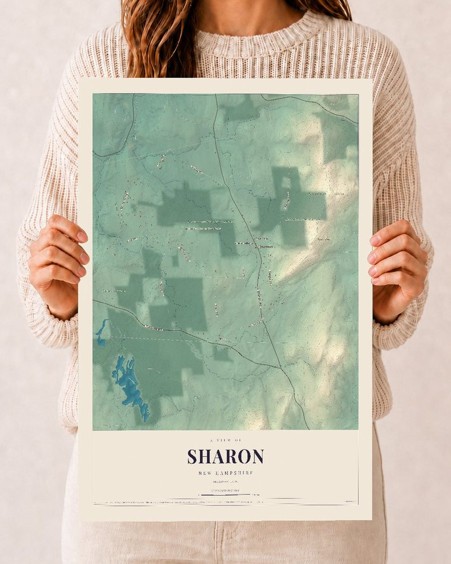 Sharon, New Hampshire map print, 12 x 18 in, print only