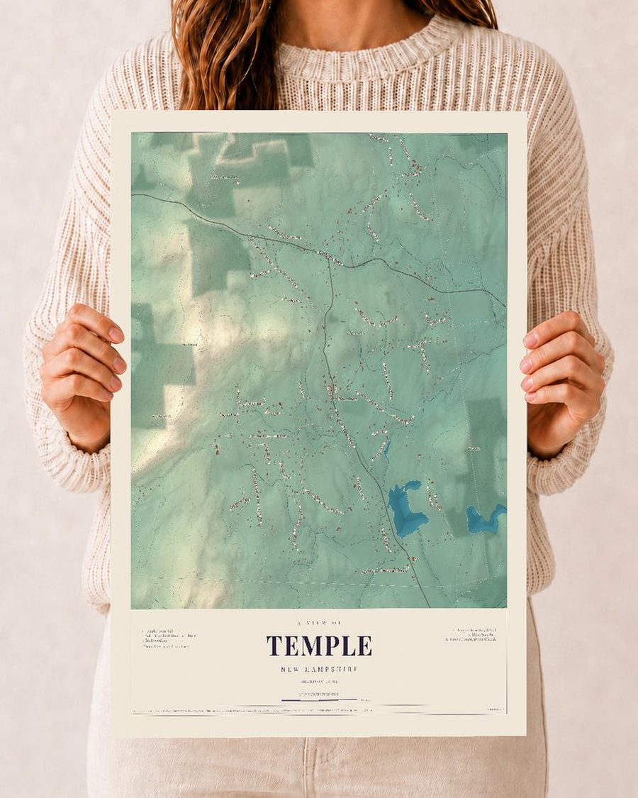 Temple, New Hampshire map print, 12 x 18 in, print only
