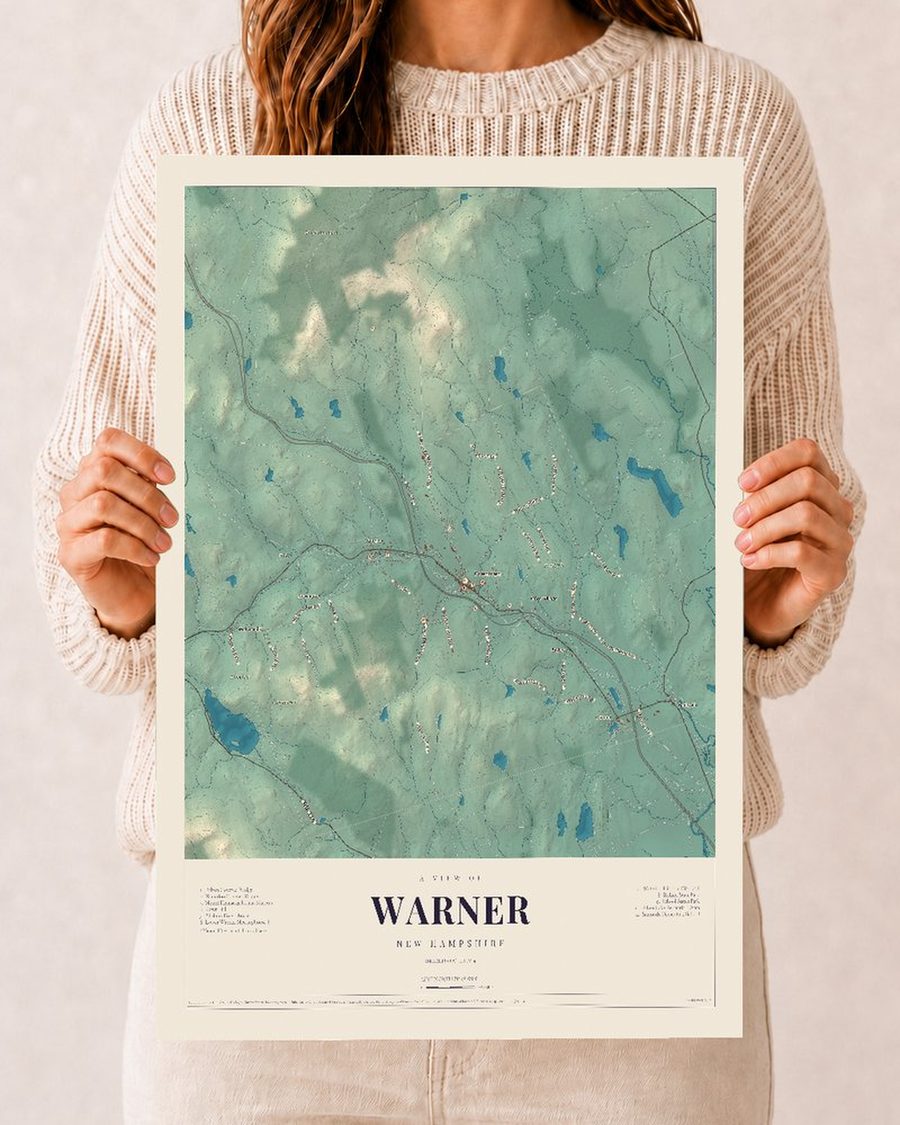 Warner, New Hampshire map print, 12 x 18 in, print only