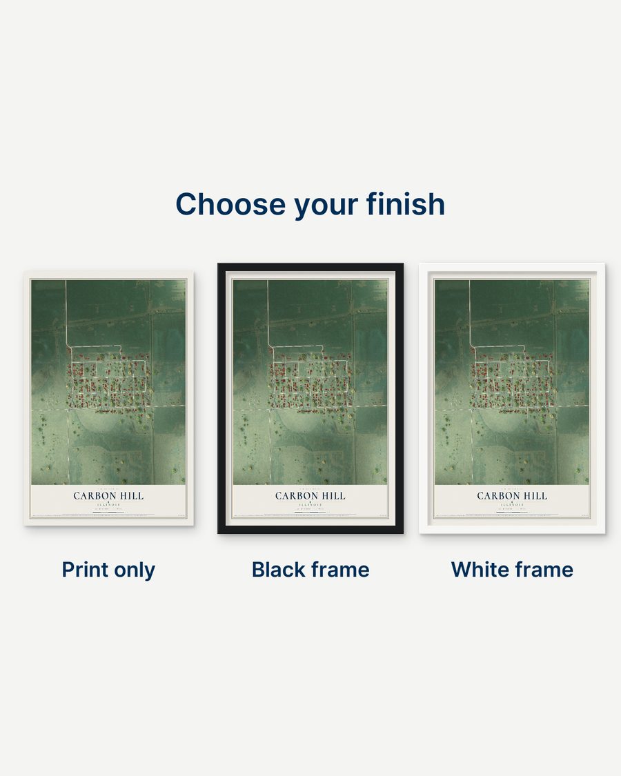 The Carbon Hill, Illinois map as a print only, in a black frame and in a white frame