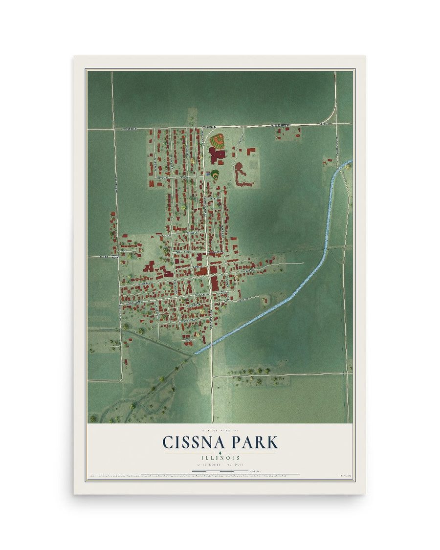 Cissna Park, Illinois map print, 12 x 18 in, print only
