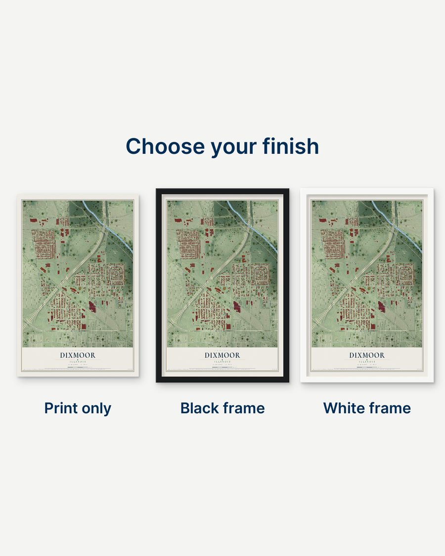 The Dixmoor, Illinois map as a print only, in a black frame and in a white frame