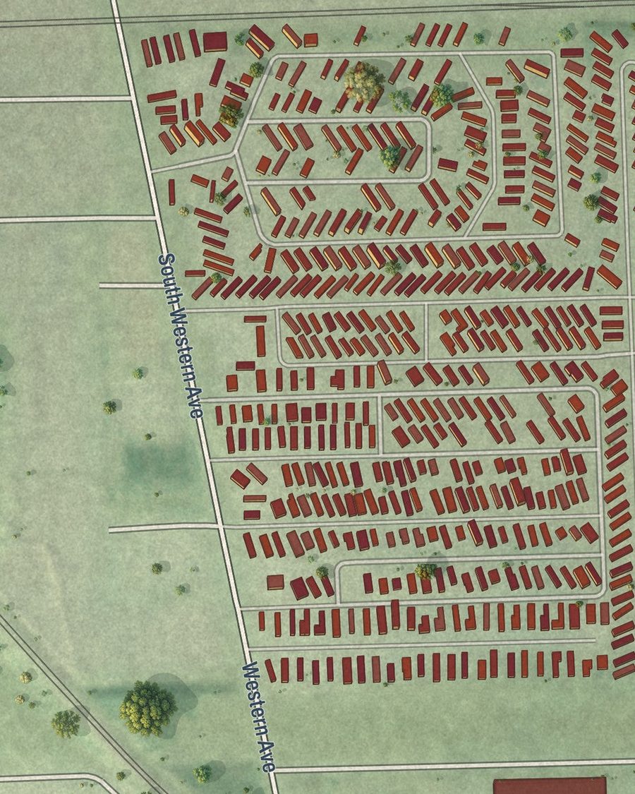 Close-up of Dixmoor streets on the map