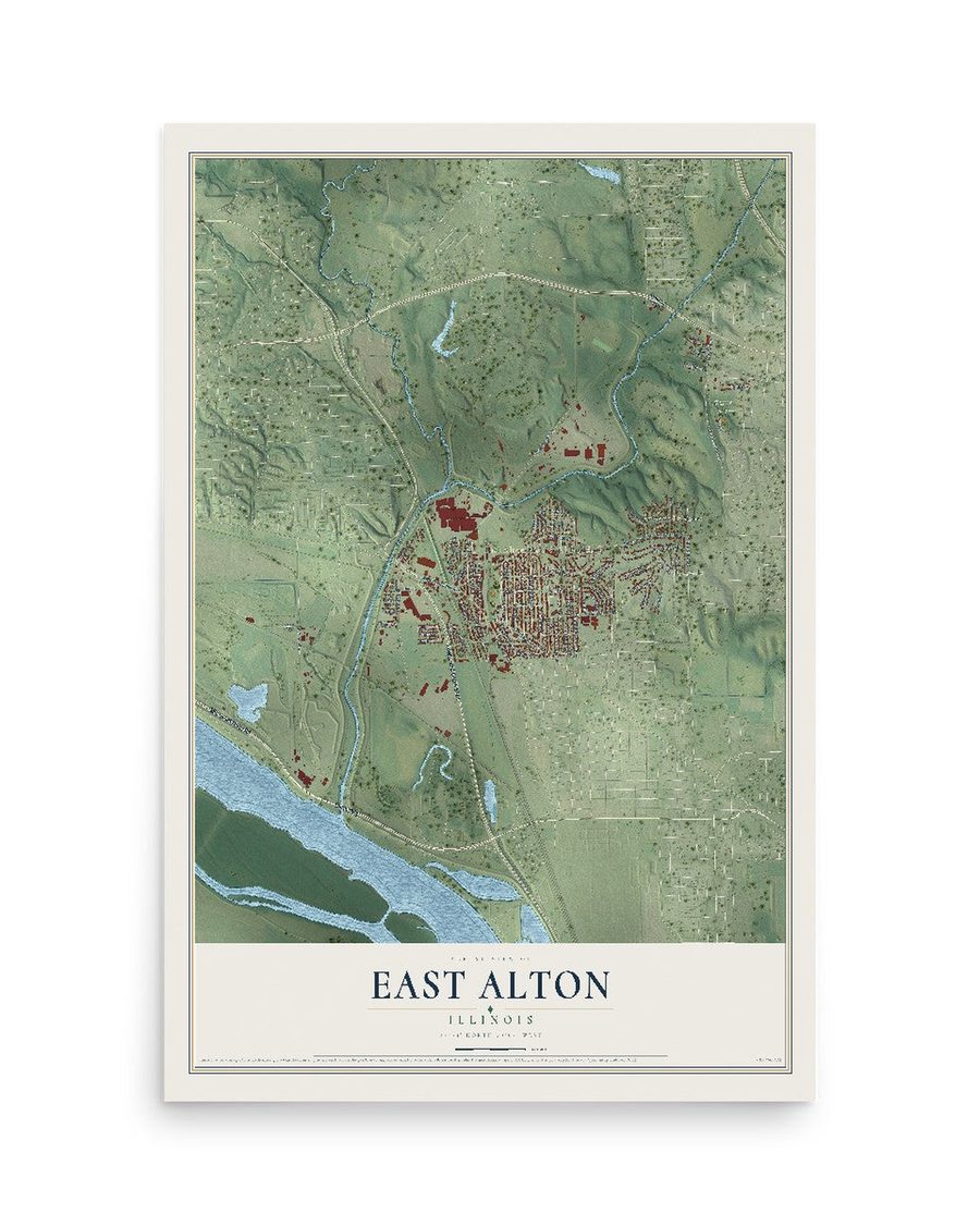 East Alton, Illinois map print, 12 x 18 in, print only