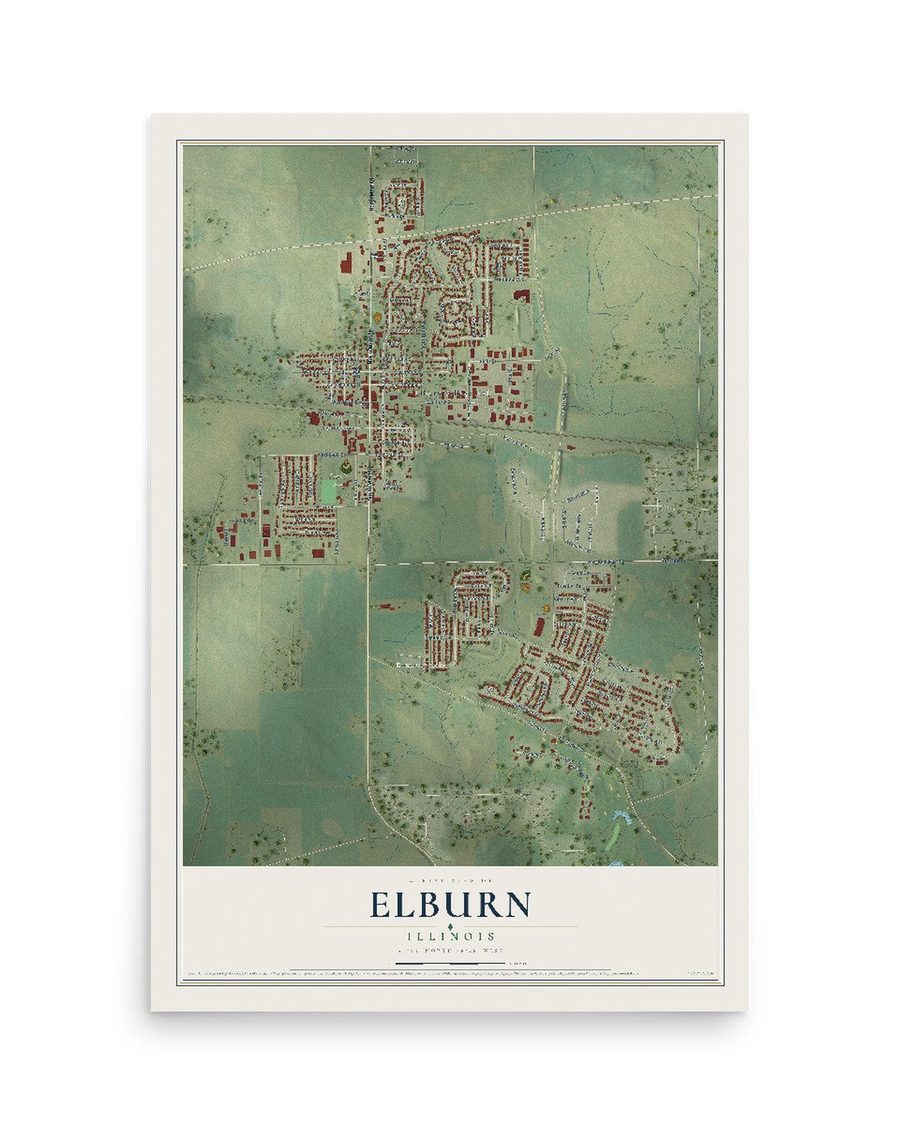 Elburn, Illinois map print, 12 x 18 in, print only