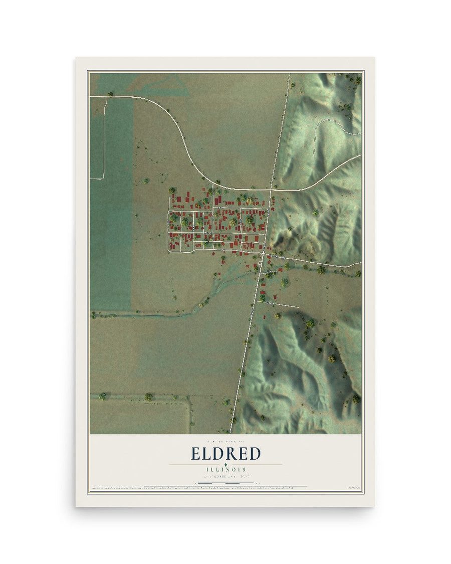 Eldred, Illinois map print, 12 x 18 in, print only