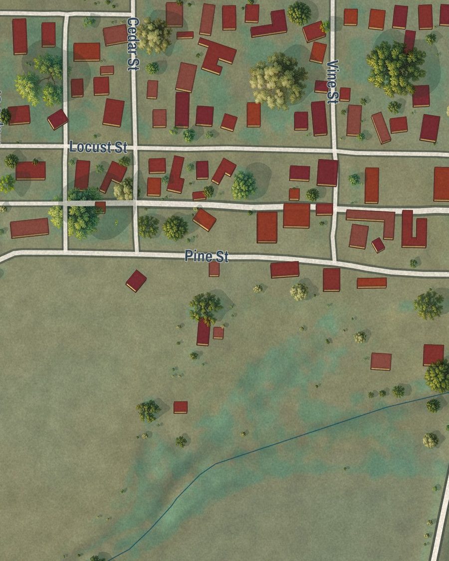 Close-up of Eldred streets on the map