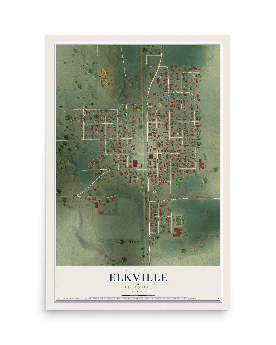 Elkville, Illinois map print, 12 x 18 in, print only