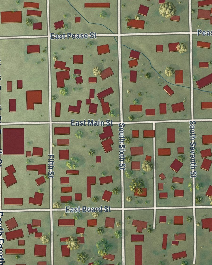 Close-up of Elkville streets on the map