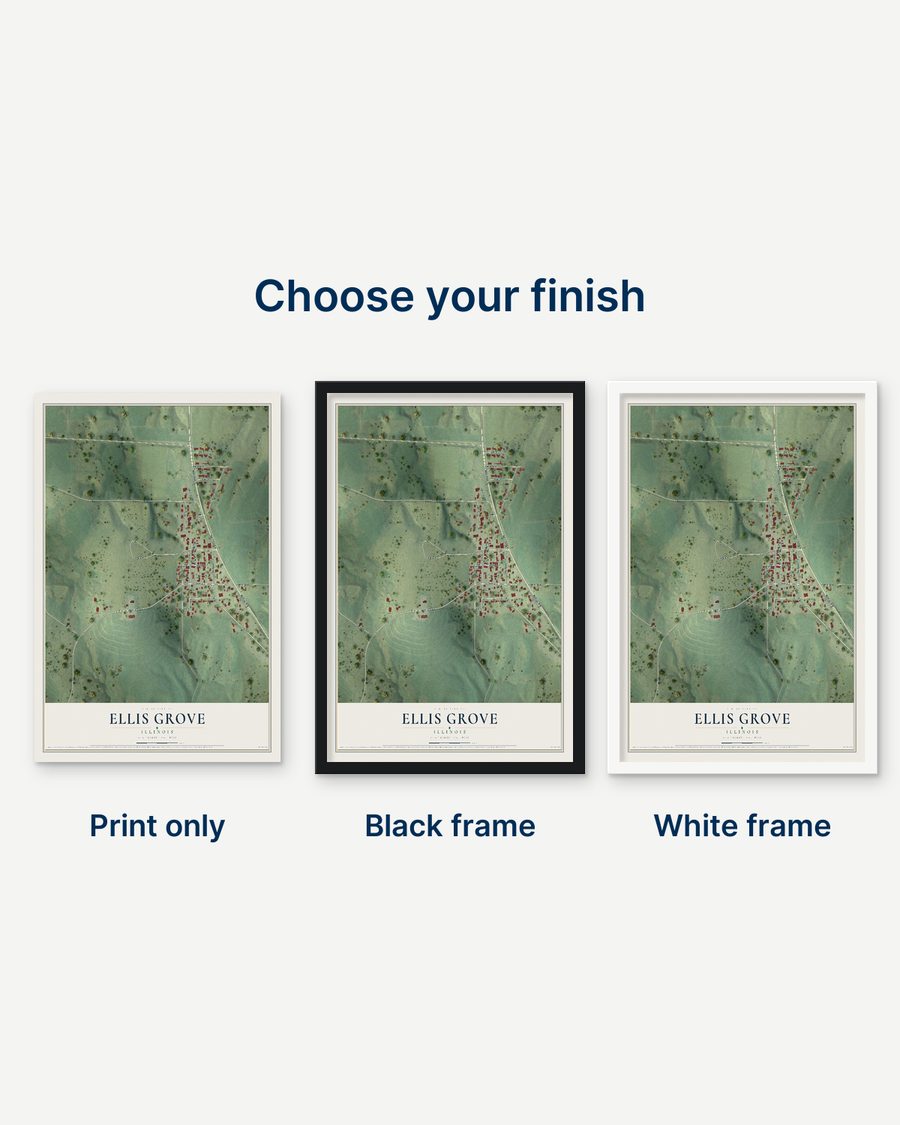 The Ellis Grove, Illinois map as a print only, in a black frame and in a white frame