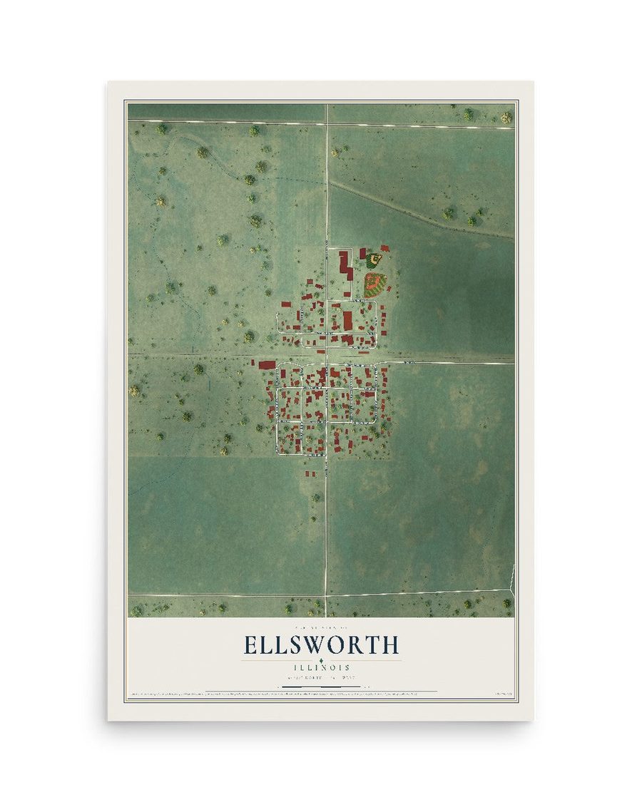 Ellsworth, Illinois map print, 12 x 18 in, print only