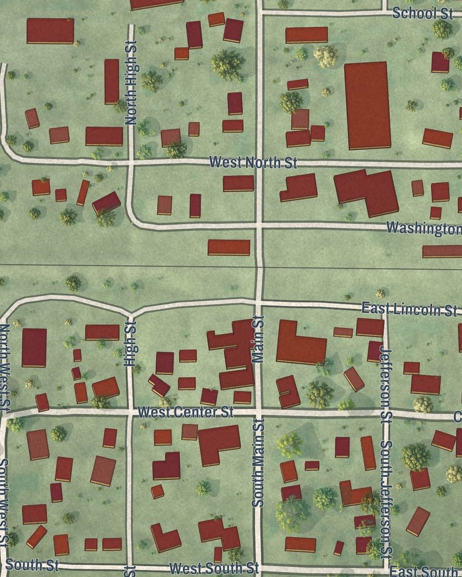 Close-up of Ellsworth streets on the map
