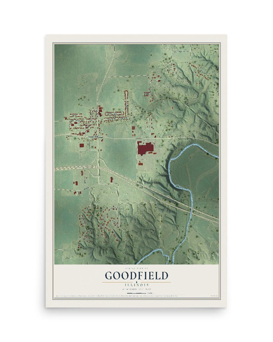 Goodfield, Illinois map print, 12 x 18 in, print only