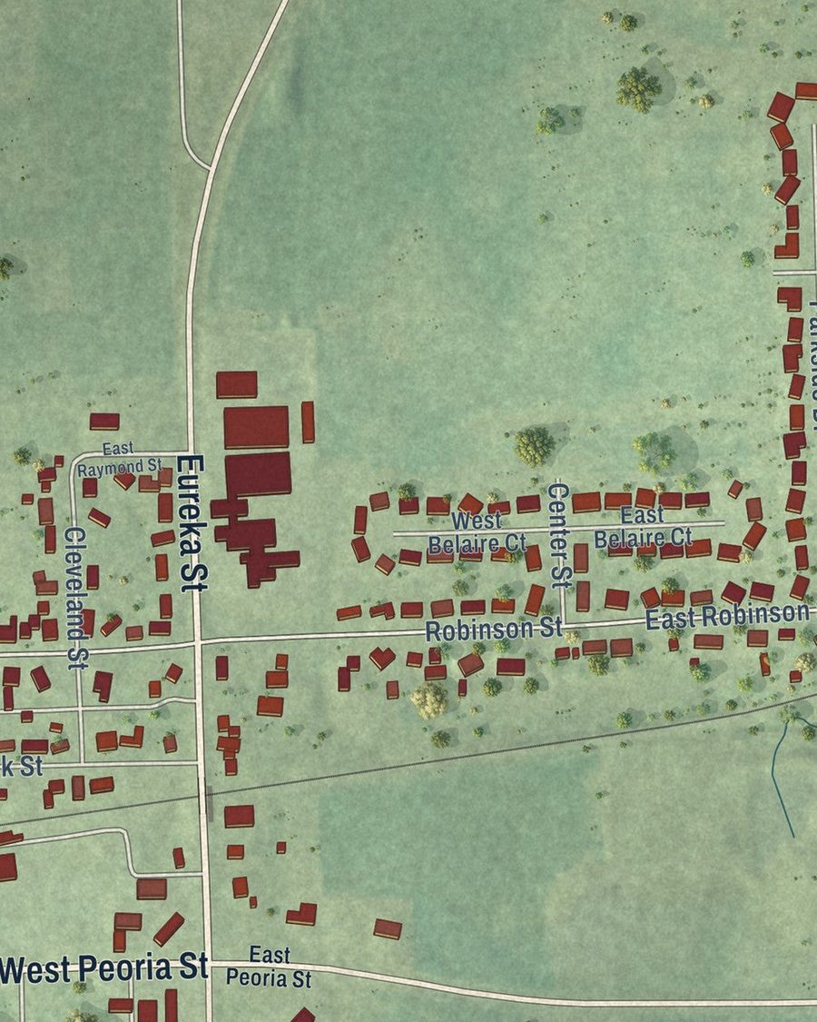 Close-up of Goodfield streets on the map