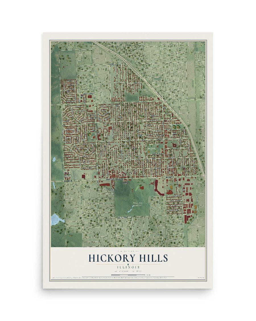 Hickory Hills, Illinois map print, 12 x 18 in, print only