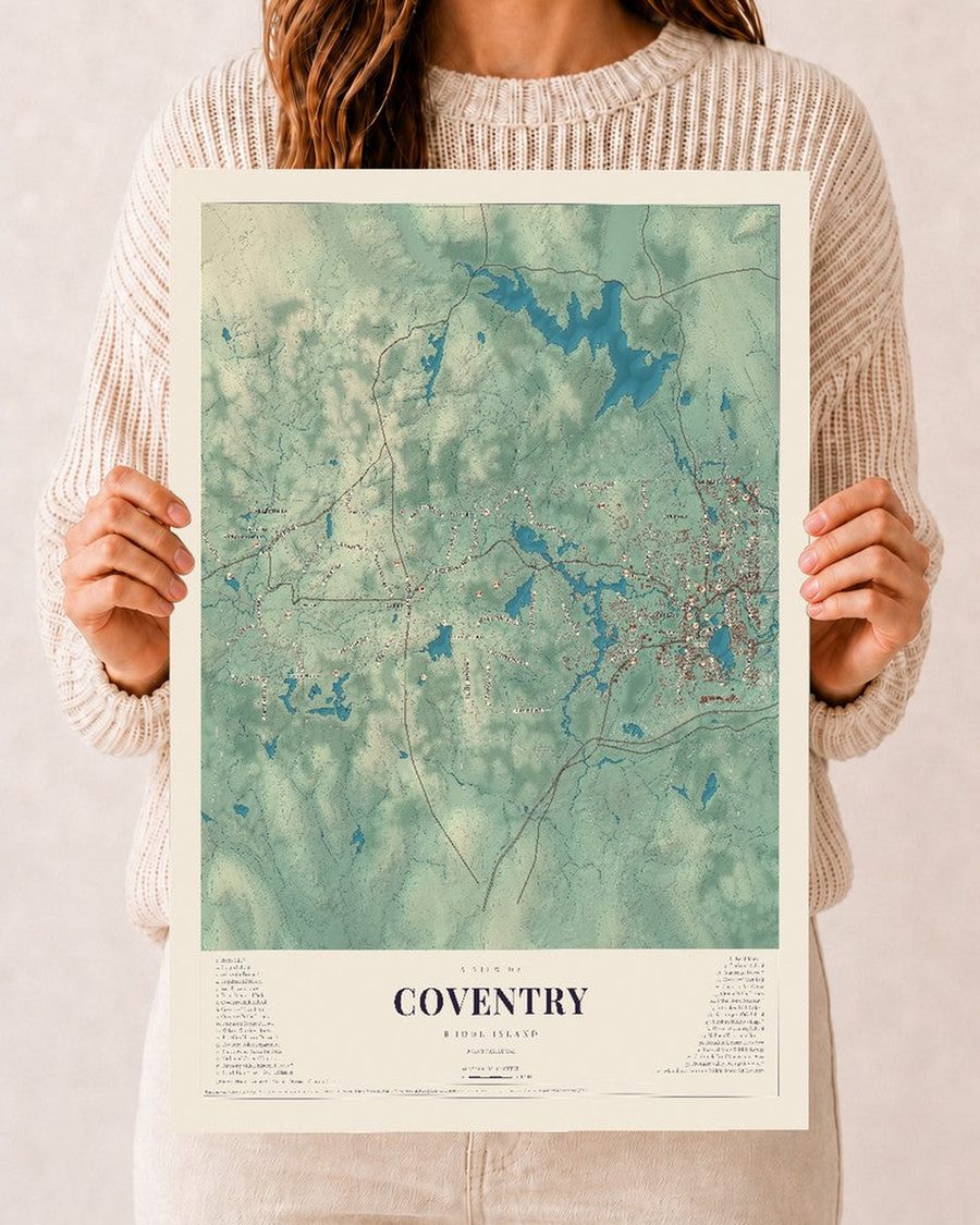 Coventry, Rhode Island map print, 12 x 18 in, print only