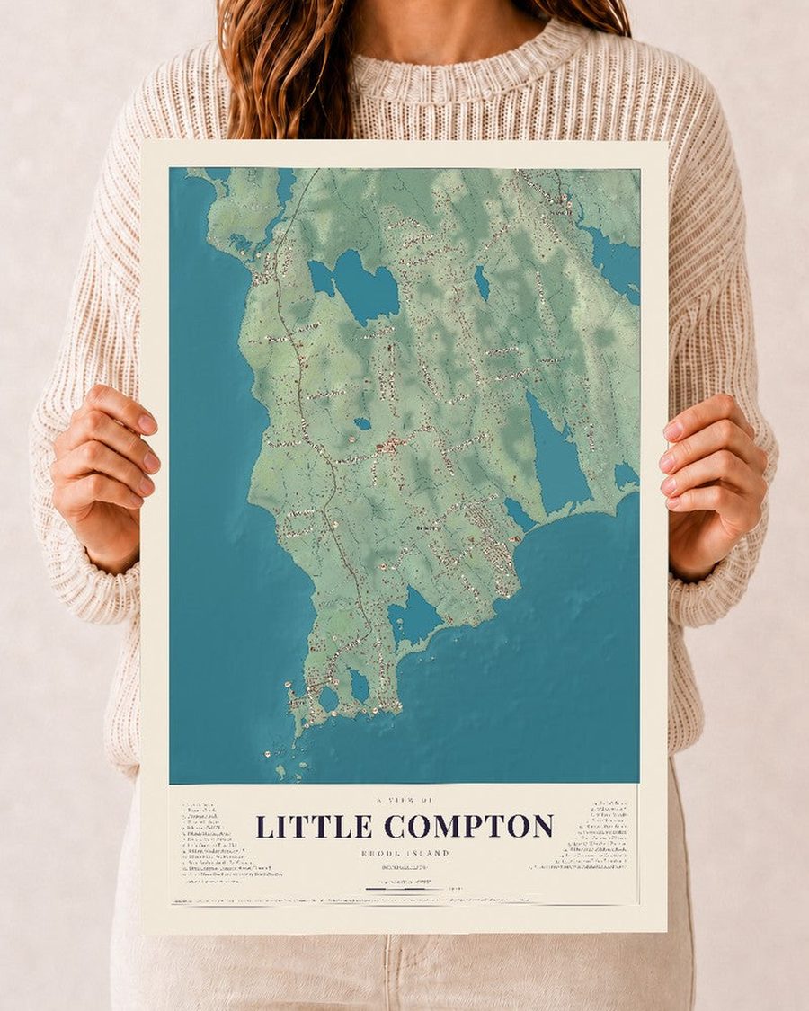 Little Compton, Rhode Island map print, 12 x 18 in, print only
