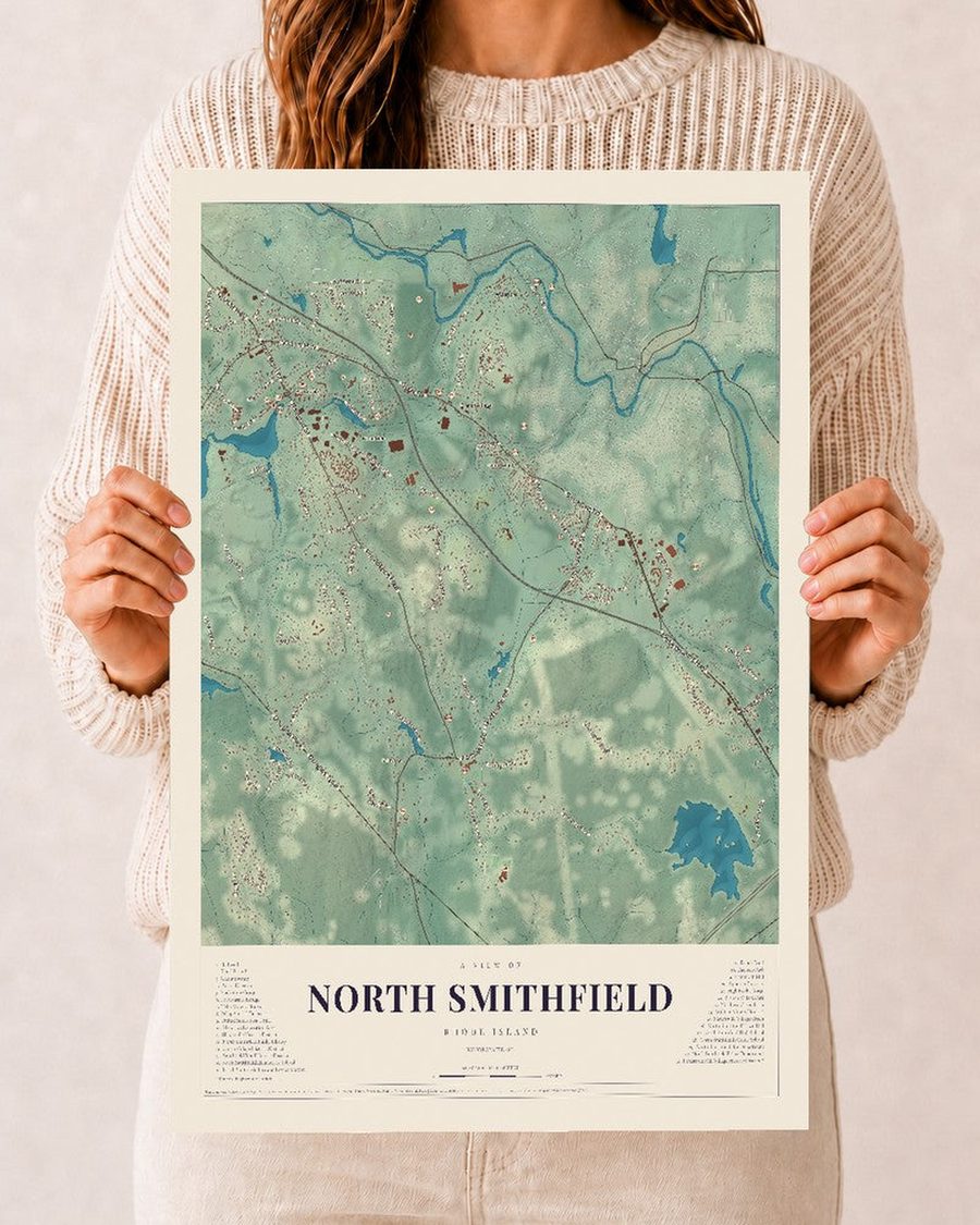 North Smithfield, Rhode Island map print, 12 x 18 in, print only
