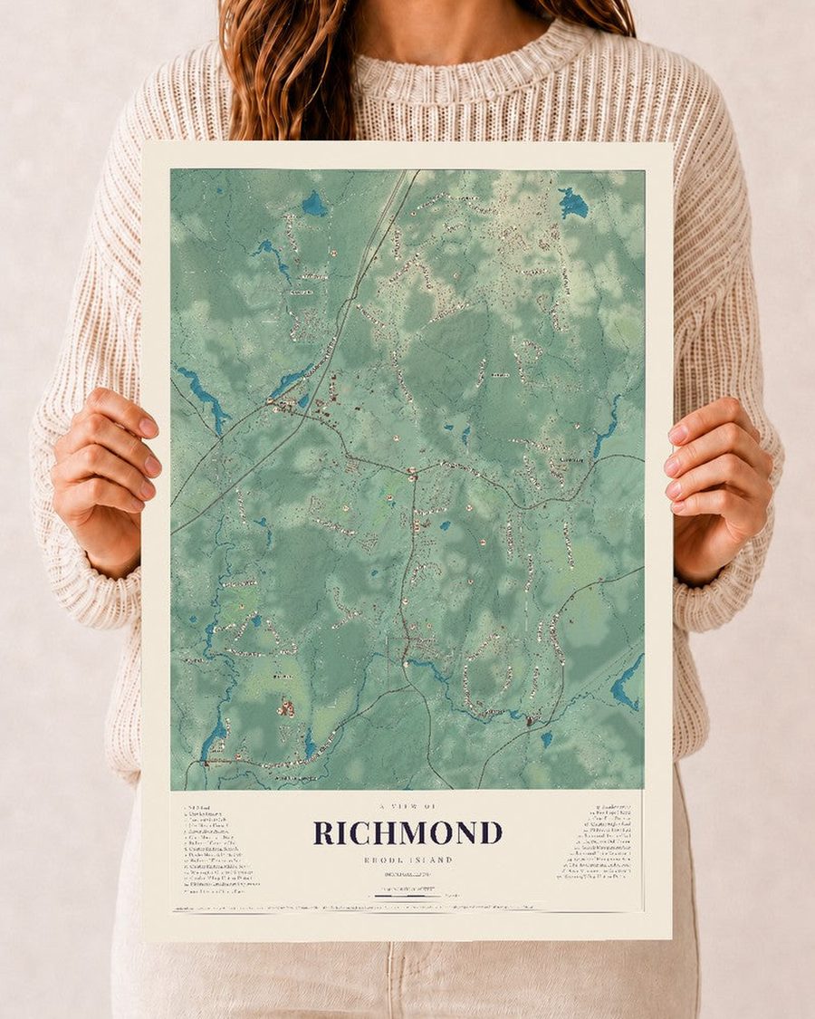 Richmond, Rhode Island map print, 12 x 18 in, print only