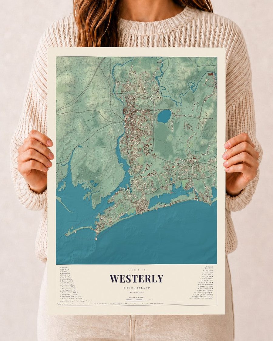 Westerly, Rhode Island map print, 12 x 18 in, print only