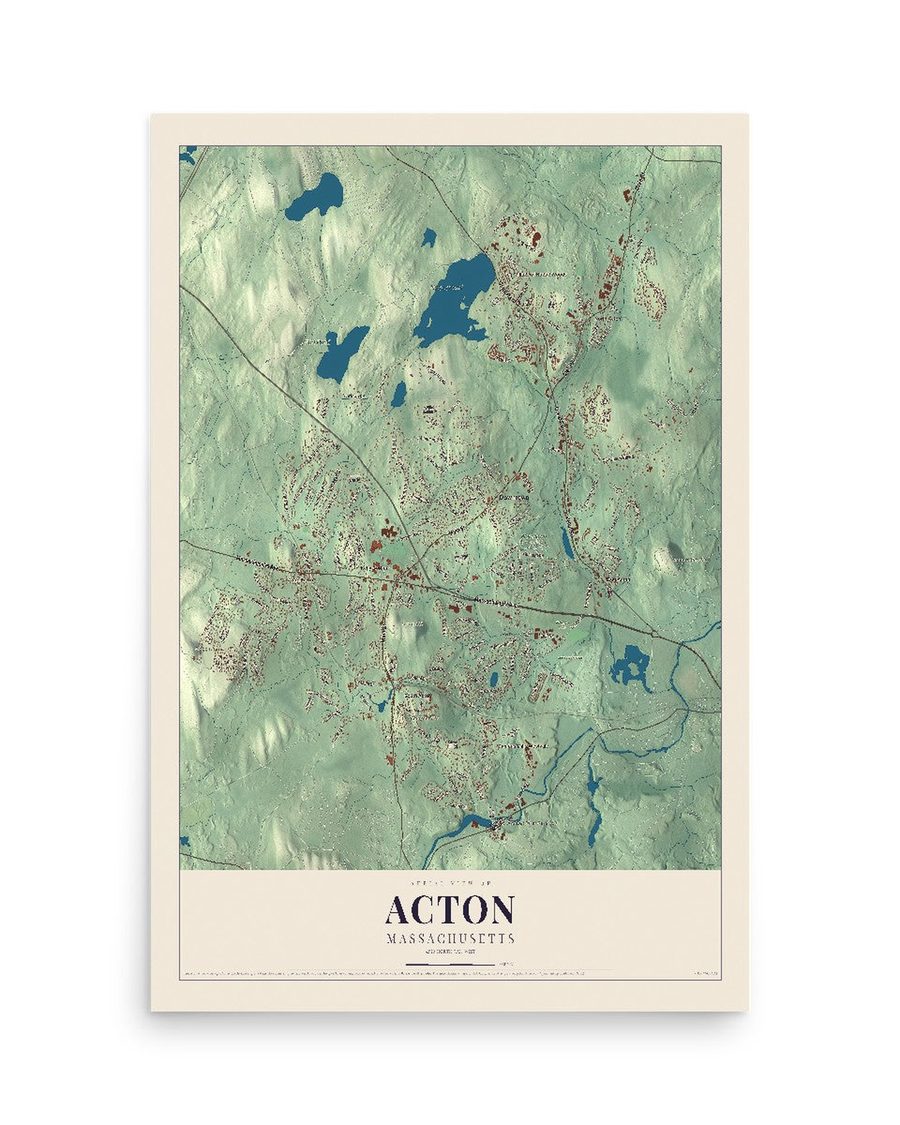Acton, Massachusetts map print, 12 x 18 in, print only