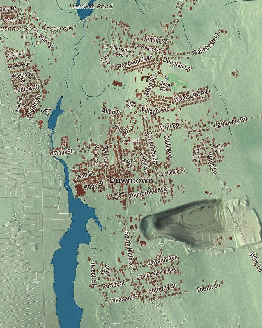 Close-up of Acushnet streets on the map