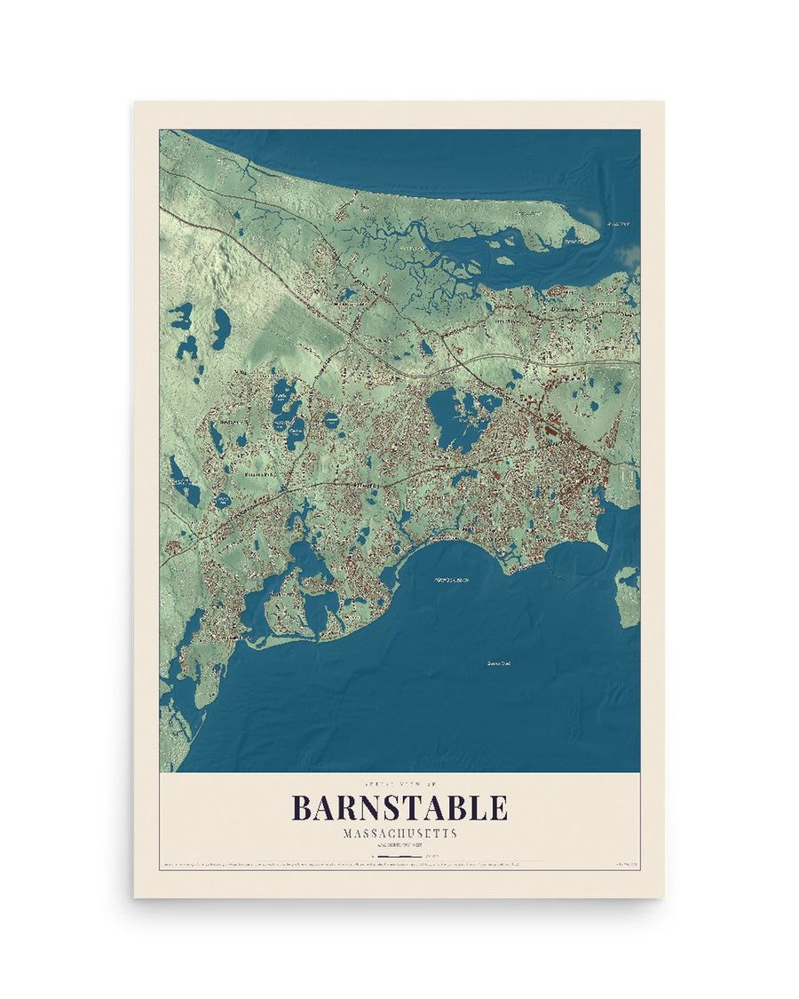 Barnstable, Massachusetts map print, 12 x 18 in, print only