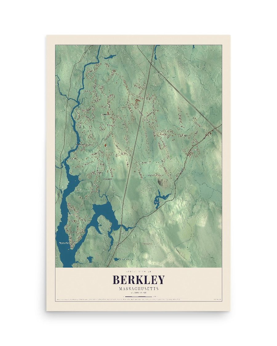 Berkley, Massachusetts map print, 12 x 18 in, print only