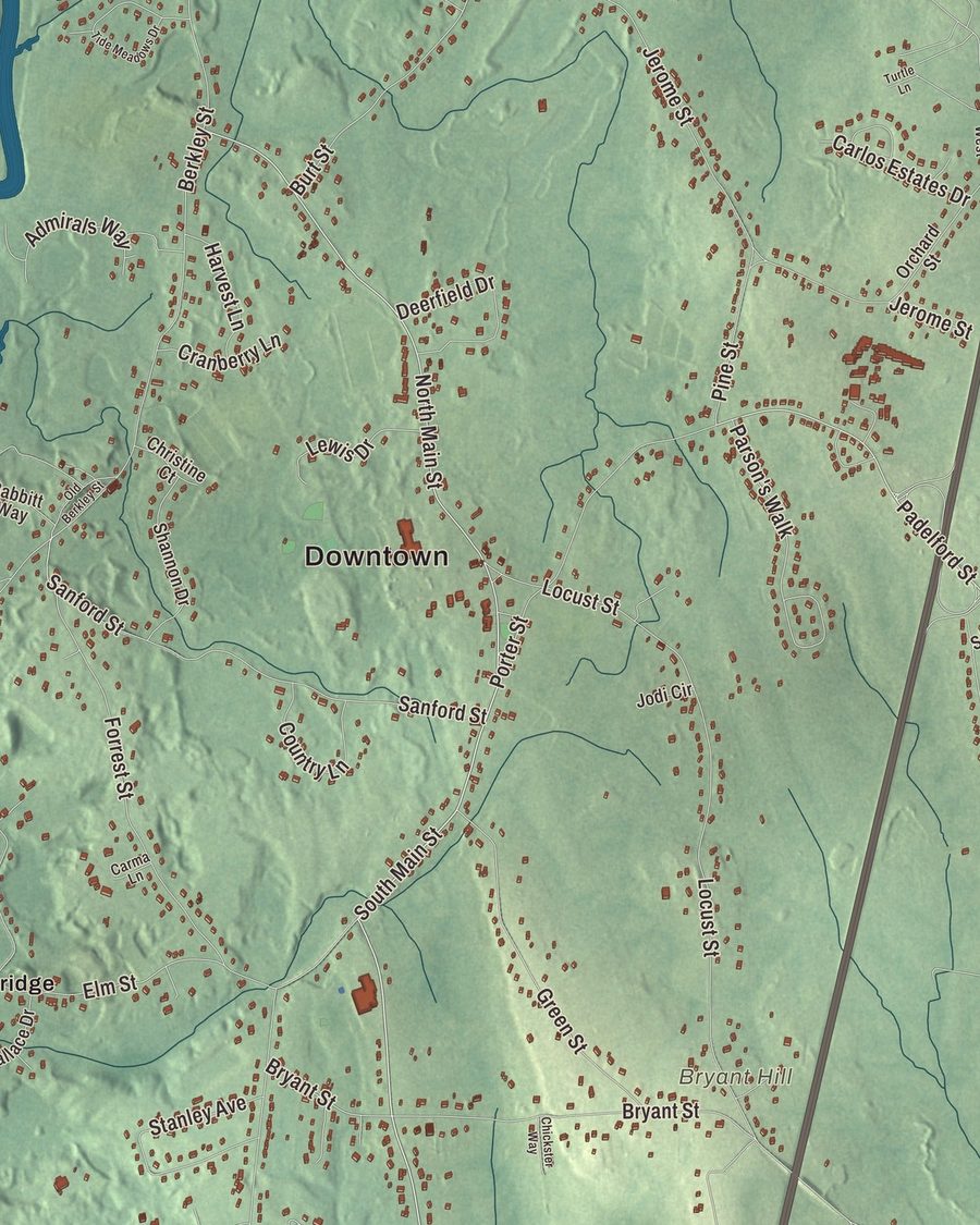 Close-up of Berkley streets on the map