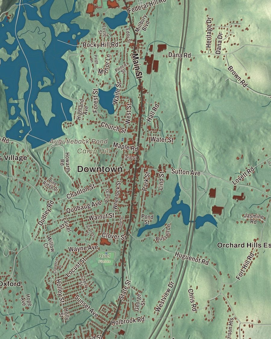 Close-up of Oxford streets on the map