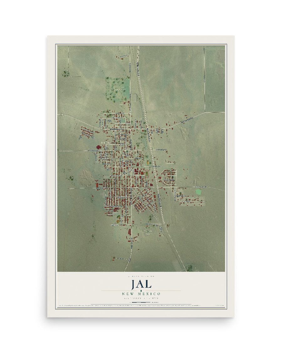 Jal, New Mexico map print, 12 x 18 in, print only