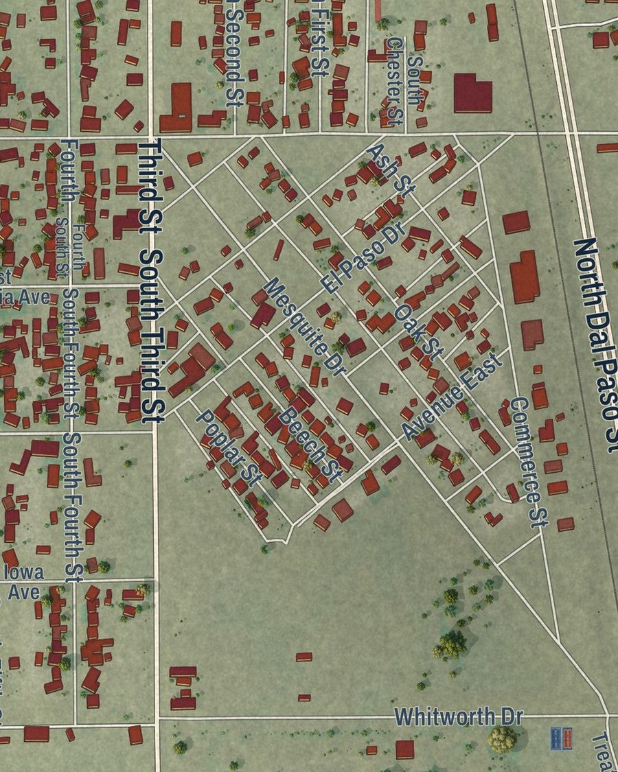 Close-up of Jal streets on the map