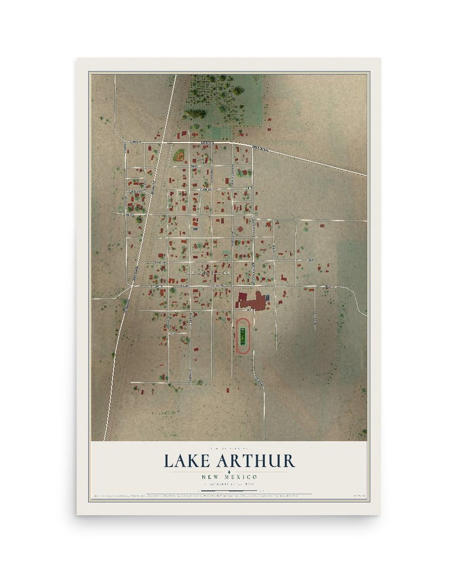 Lake Arthur, New Mexico map print, 12 x 18 in, print only