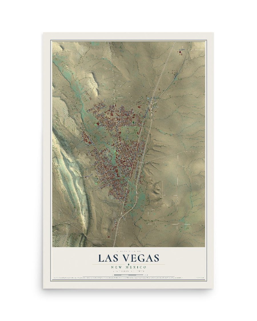 Las Vegas, New Mexico map print, 12 x 18 in, print only