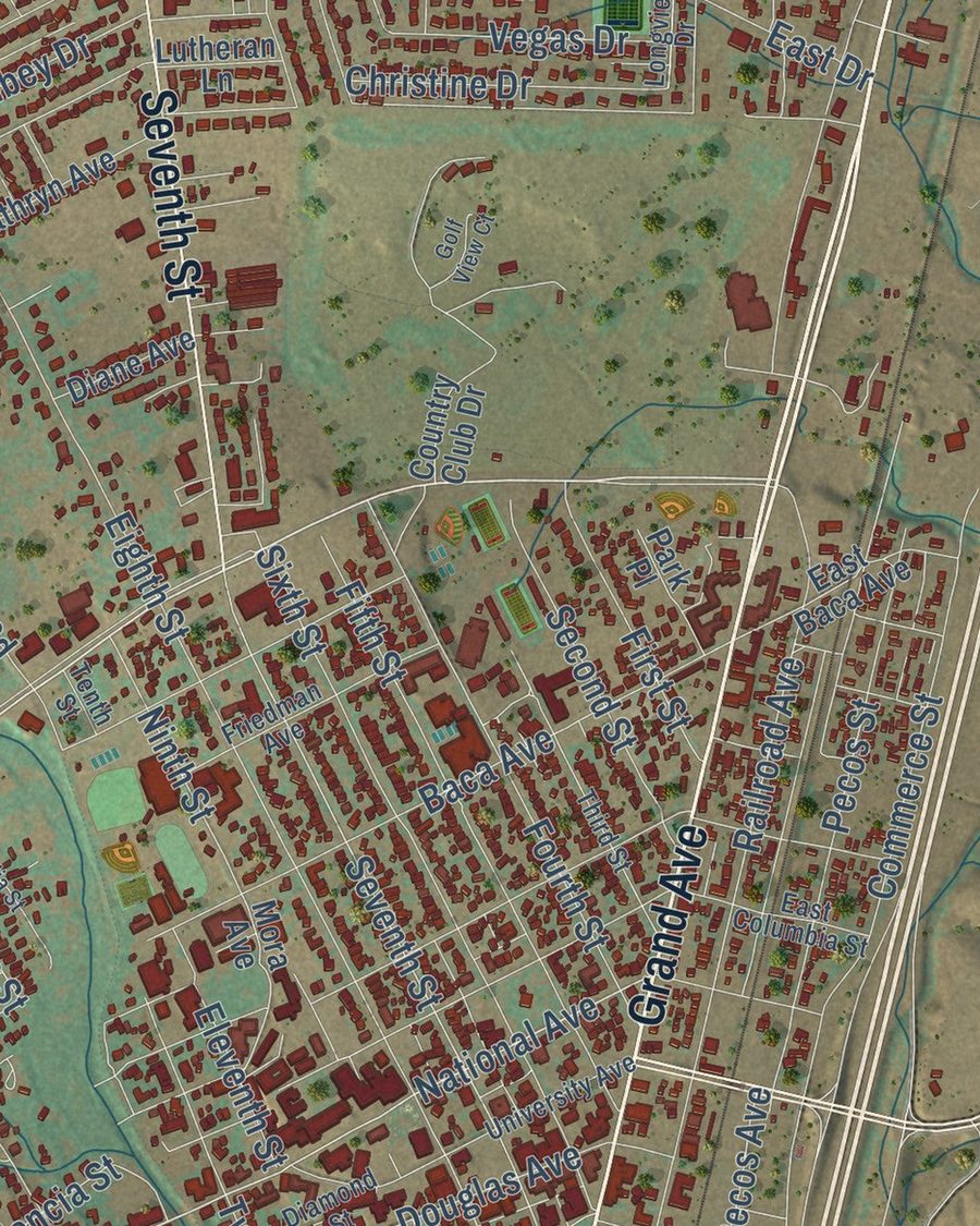 Close-up of Las Vegas streets on the map