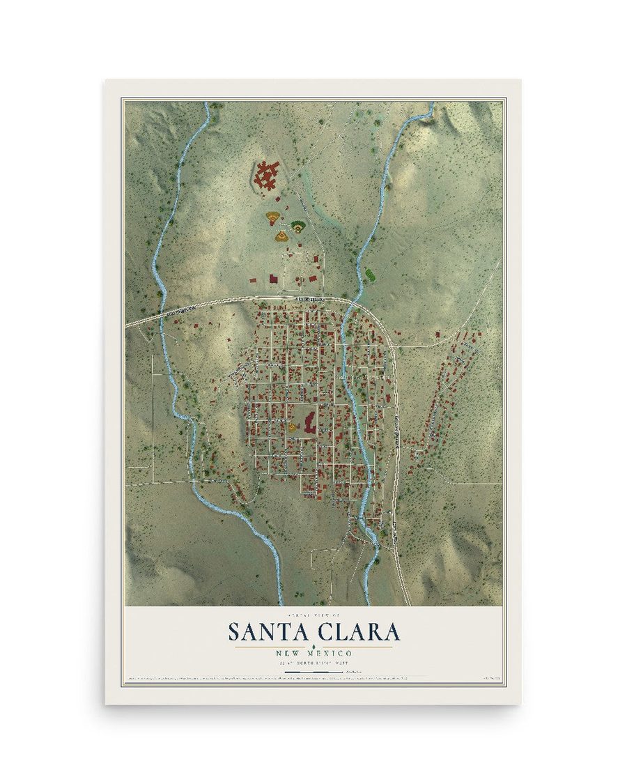 Santa Clara, New Mexico map print, 12 x 18 in, print only