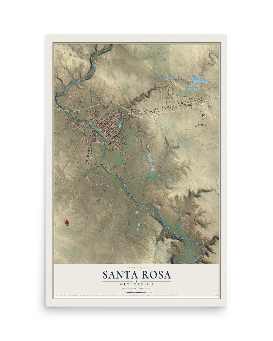 Santa Rosa, New Mexico map print, 12 x 18 in, print only