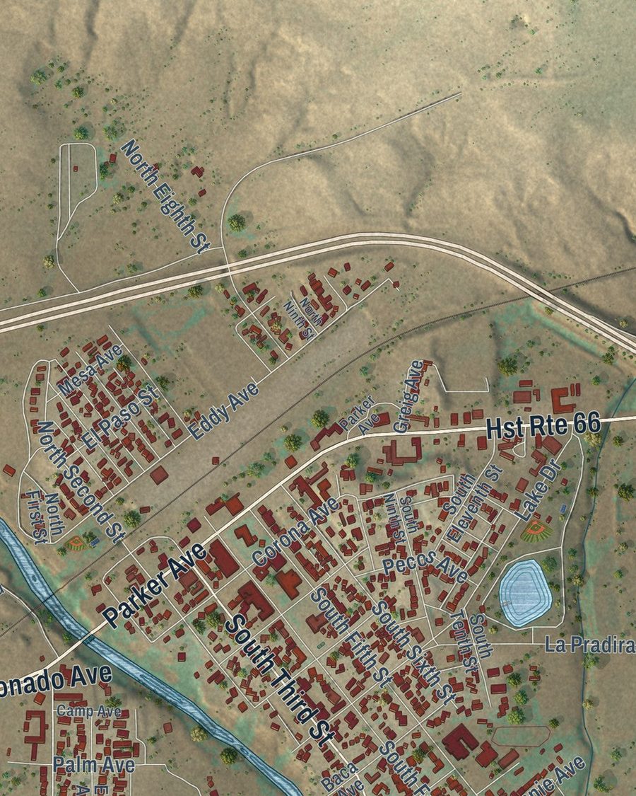 Close-up of Santa Rosa streets on the map