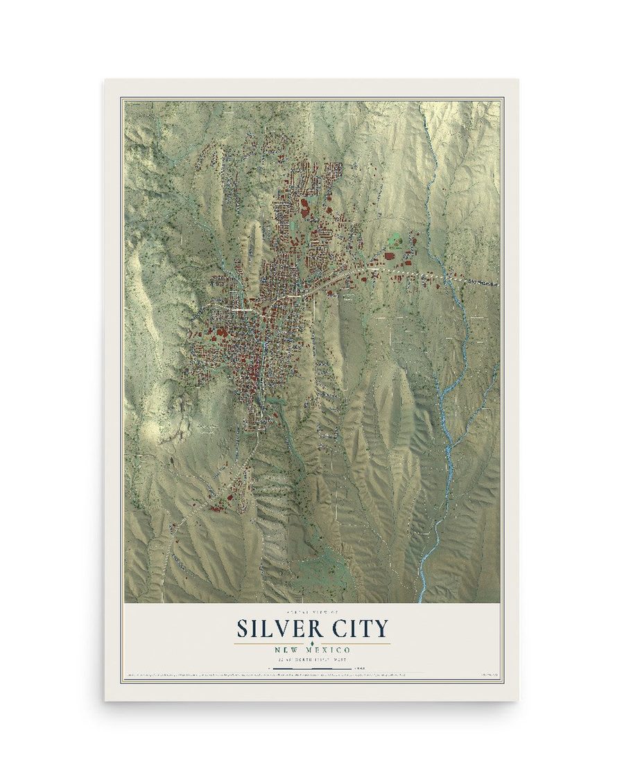 Silver City, New Mexico map print, 12 x 18 in, print only